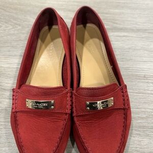 Coach Crimson Loafers with Gold Detail